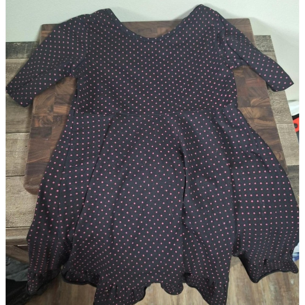 Elise Lane Boutique Girls Size 6 Black Pink Polka Dot Dress Keyhole Bow Back